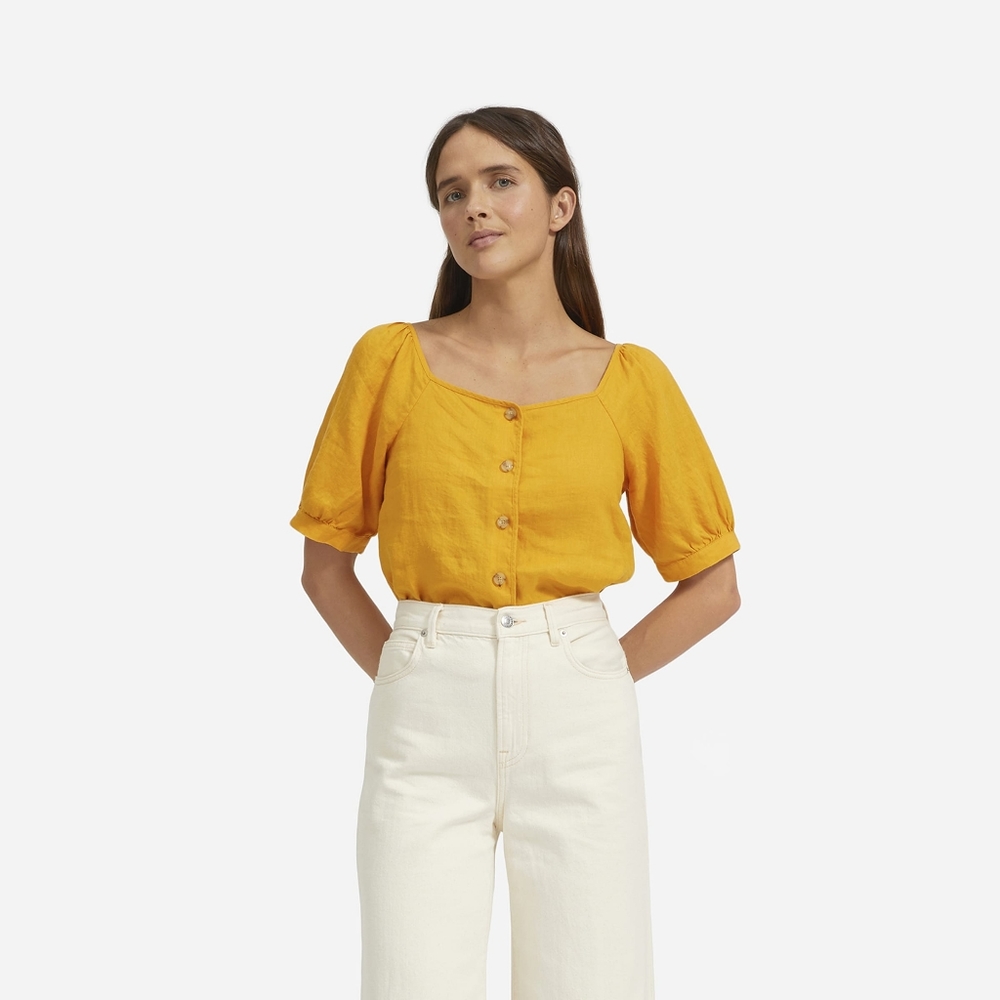 Everlane The Linen Puff-Sleeve Top